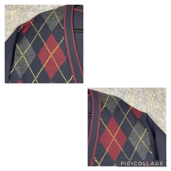DKNY Wool Argyle Preppy Collegiate Grandmacore Relaxed Cardigan Sweater * - Picture 7 of 15